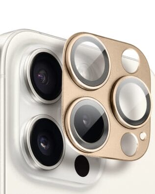 Metalowa osłona na cały aparat z wbudowanymi szkłami do iPhone 15 Pro Max, złota