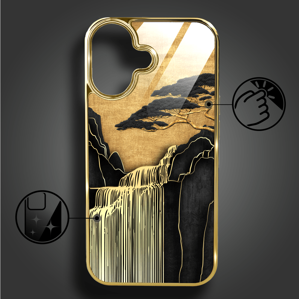 Etui do iPhone 16 IBIZU Elite Glass z MagSafe Magia Azji, Złoty wodospad, złote - obrazek 2