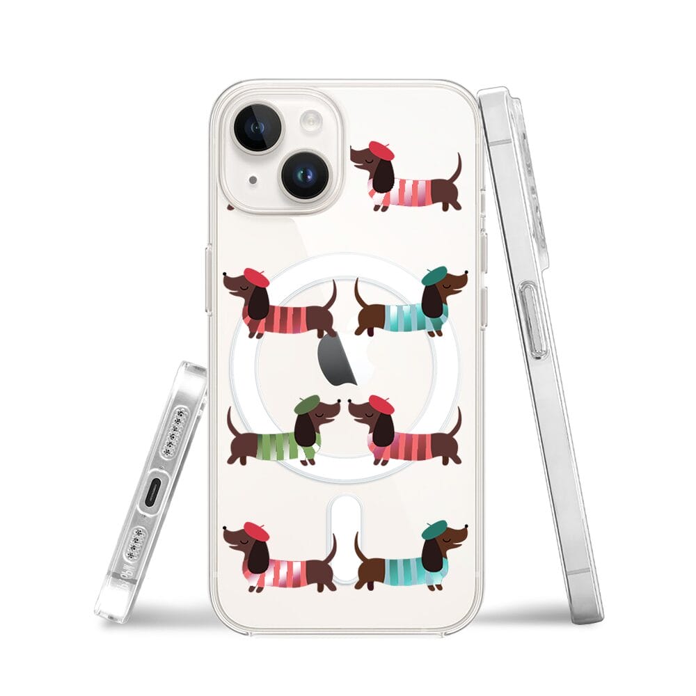 Etui do iPhone 13 Mini z MagSafe przeźroczyste, silikonowe Flexi, jamnik w Paryżu - obrazek 3