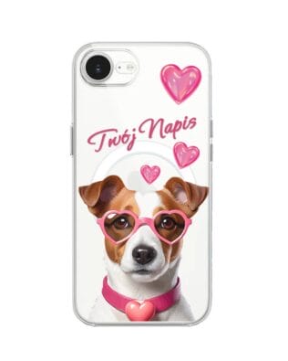 Etui do iPhone 16e z MagSafe przeźroczyste, silikonowe Flexi, Puppy Love, pies rasy Jack Russell Terrier