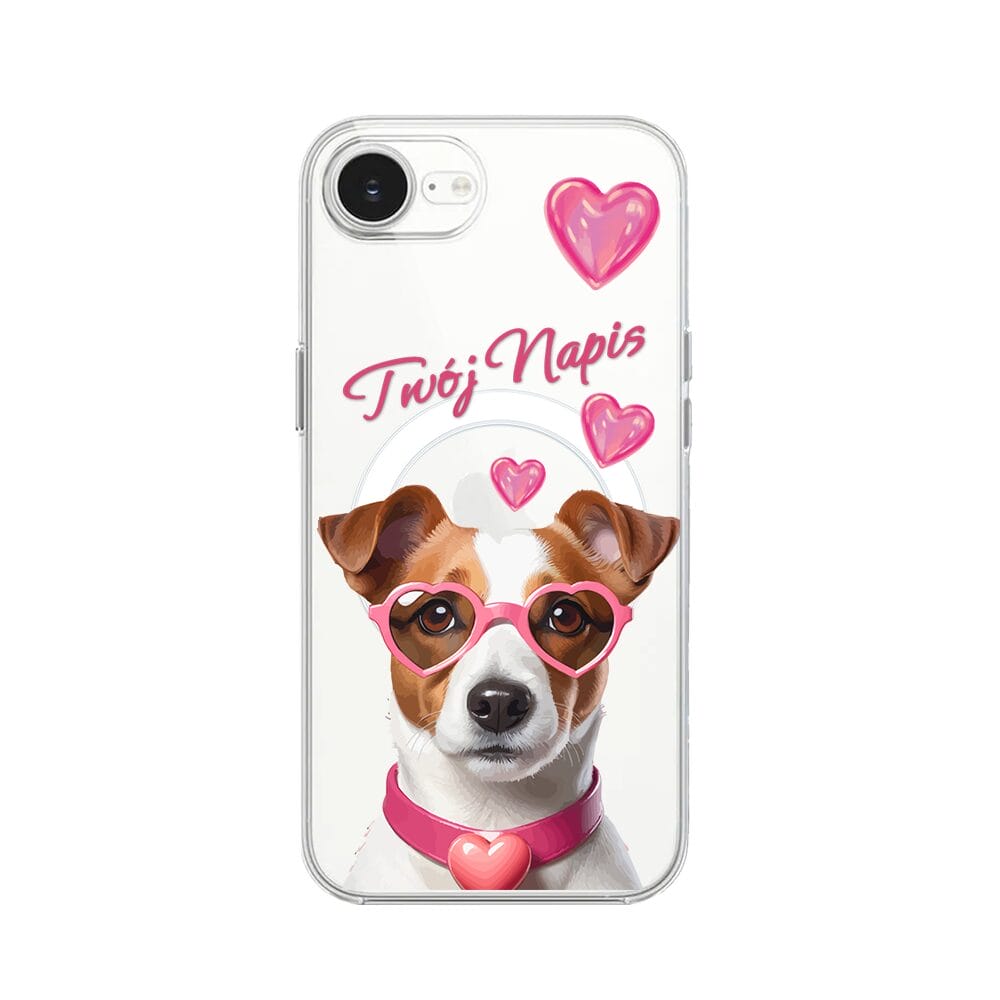 Etui do iPhone 16e z MagSafe przeźroczyste, silikonowe Flexi, Puppy Love, pies rasy Jack Russell Terrier