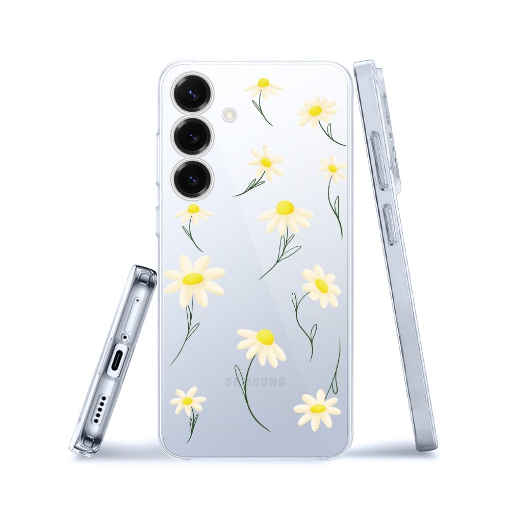 Etui do Samsung Galaxy S25 przeźroczyste, silikonowe Flexi, stokrotki - obrazek 3