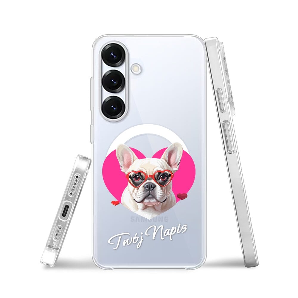 Etui do Samsung Galaxy S25 z MagSafe przeźroczyste, silikonowe Flexi, Puppy Love, pies rasy Buldog Francuski - obrazek 3