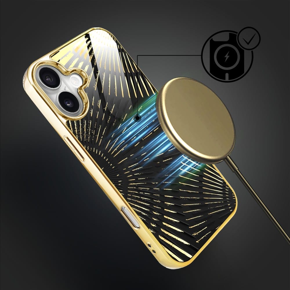 Etui do iPhone 16 IBIZU Elite Glass z MagSafe, Mistyczne wzory, Boski promień czarne, złote - obrazek 7