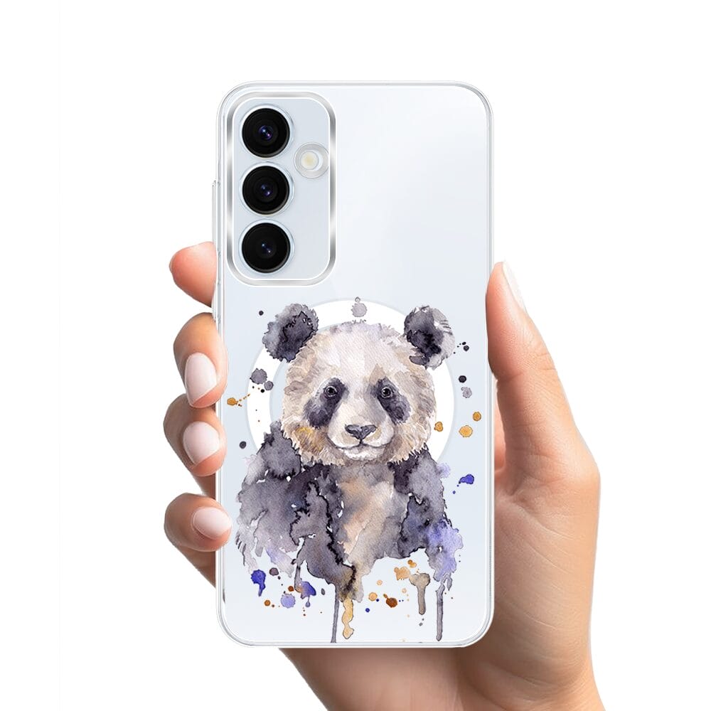 Etui do Samsung Galaxy A55 5G z MagSafe przeźroczyste, silikonowe Flexi, Akwarelowe Zoo, Panda - obrazek 2