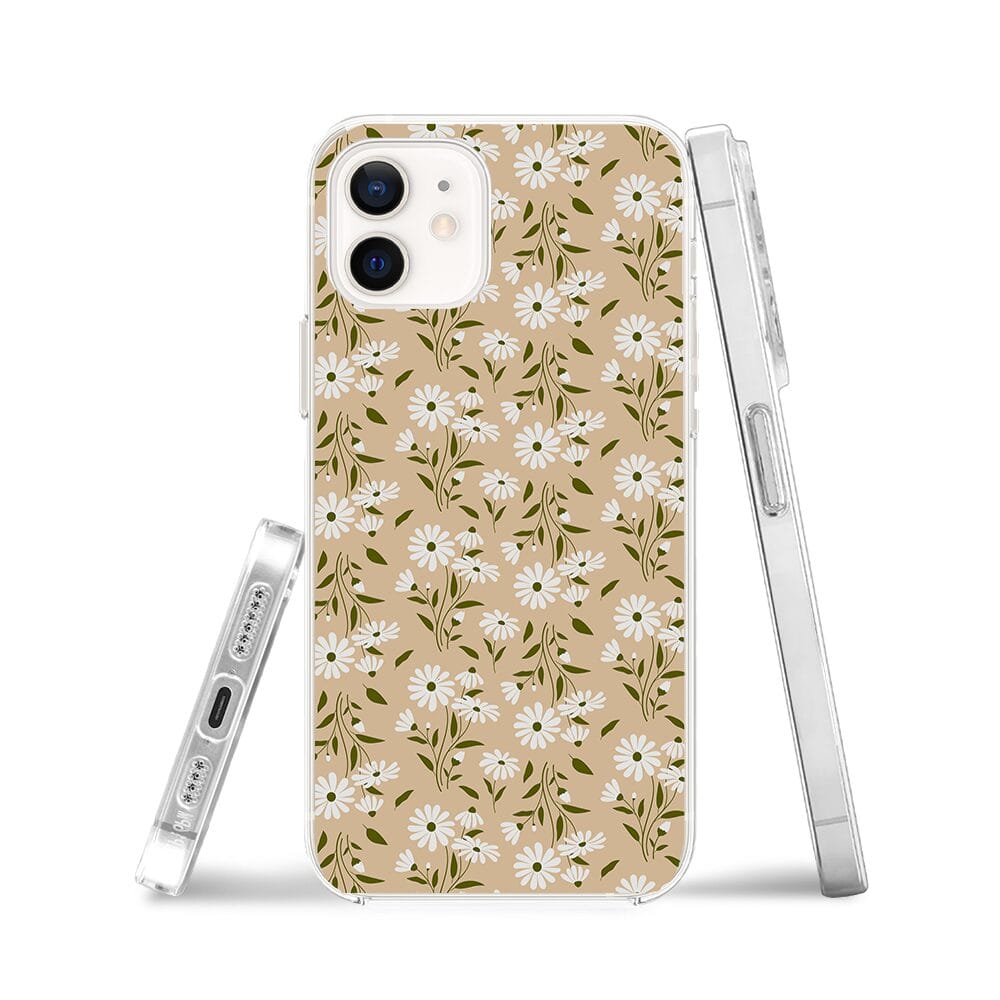 Etui do iPhone 12 Mini przeźroczyste, silikonowe Flexi, delikatne kwiatki na cielistym tle - obrazek 3