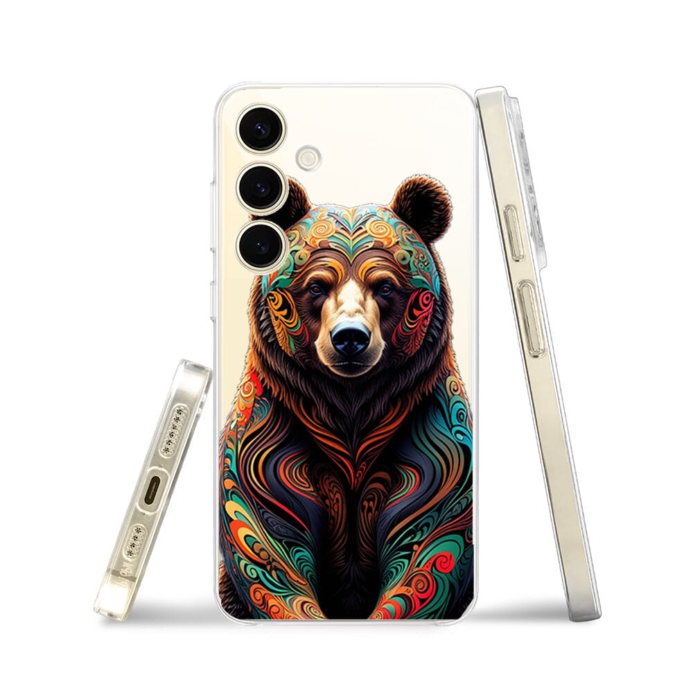 Etui do Samsung Galaxy S24 przeźroczyste, silikonowe Flexi, Dzika Mandala, Niedźwiedź - obrazek 3