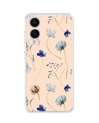 Etui do Samsung Galaxy S25 Edge przeźroczyste, silikonowe Flexi, kwiatki niebieskie na pudrowym tle