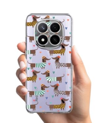 Etui do Xiaomi Redmi Note 14 Pro 4G przeźroczyste, silikonowe Flexi, zakochane jamniki