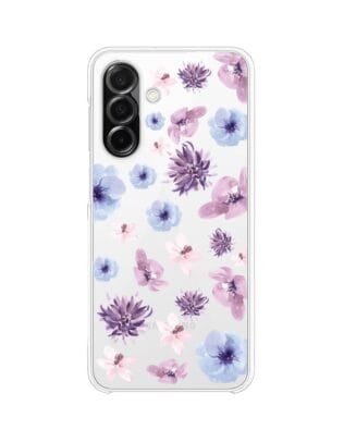 Etui do Samsung Galaxy A26 5G przeźroczyste, silikonowe Flexi, kwiatki niebieskie, fioletowe