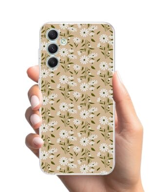 Etui do Samsung Galaxy A34 5G przeźroczyste, silikonowe Flexi, delikatne kwiatki na cielistym tle