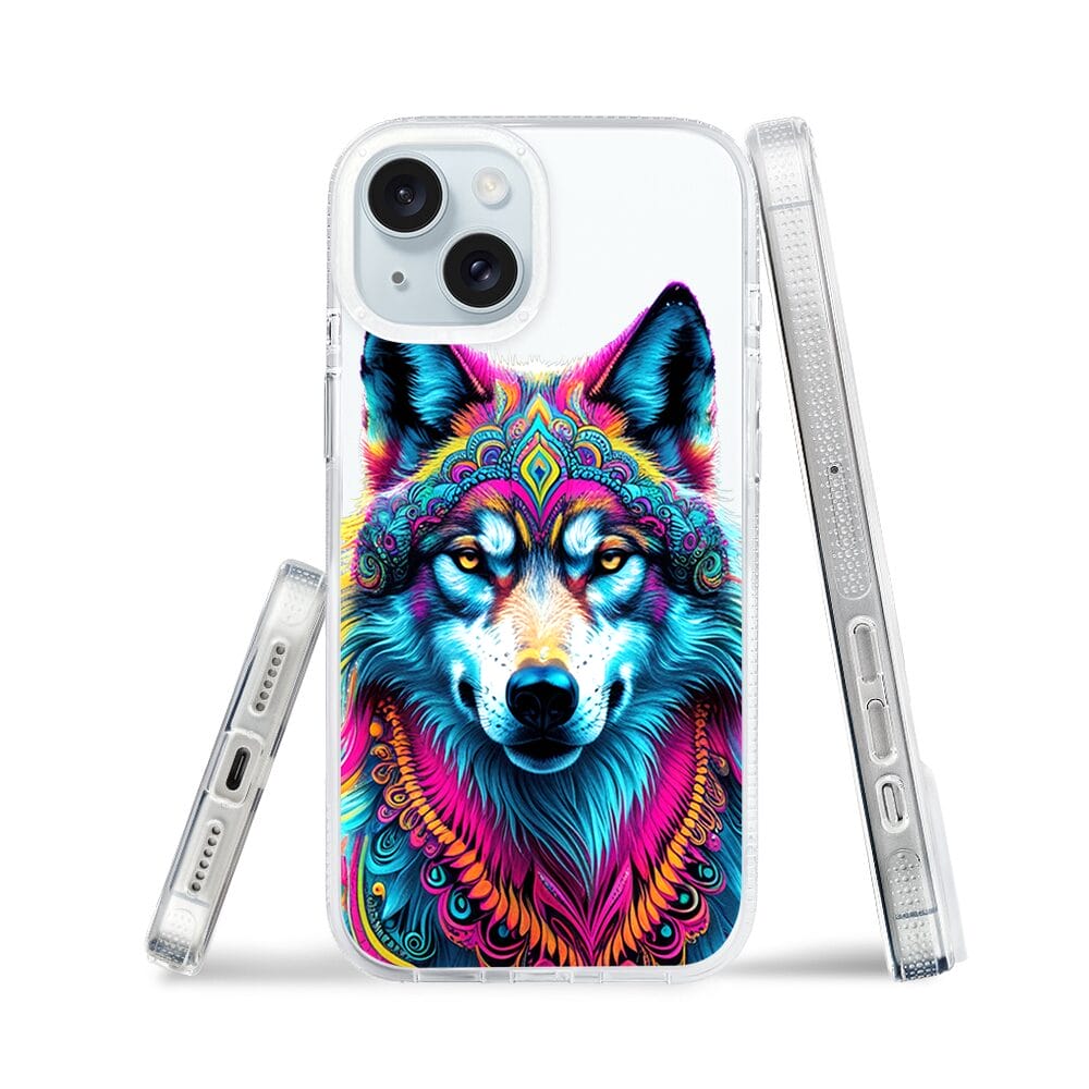 Etui do iPhone 15 z MagSafe przeźroczyste, silikonowe Flexi, Dzika Mandala, Wilk - obrazek 3