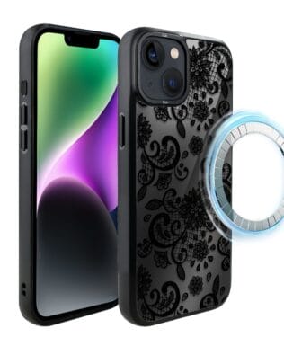 Etui do iPhone 14 IBIZU DropGuard Matt z MagSafe, Midnight, Koronkowa czerń