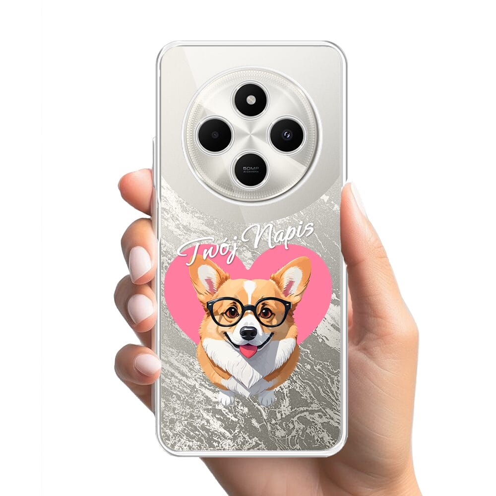 Etui do Xiaomi POCO C75 przeźroczyste, silikonowe Flexi, Puppy Love, pies rasy Corgi - obrazek 2