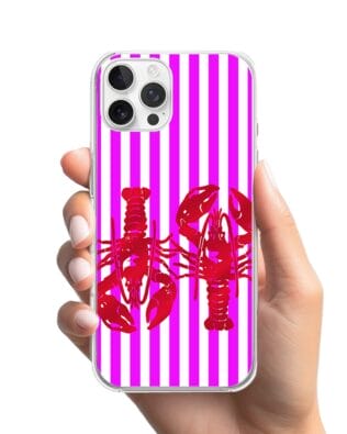 Etui do iPhone 12 Pro z MagSafe przeźroczyste, silikonowe Flexi, kraby z różowymi paskami