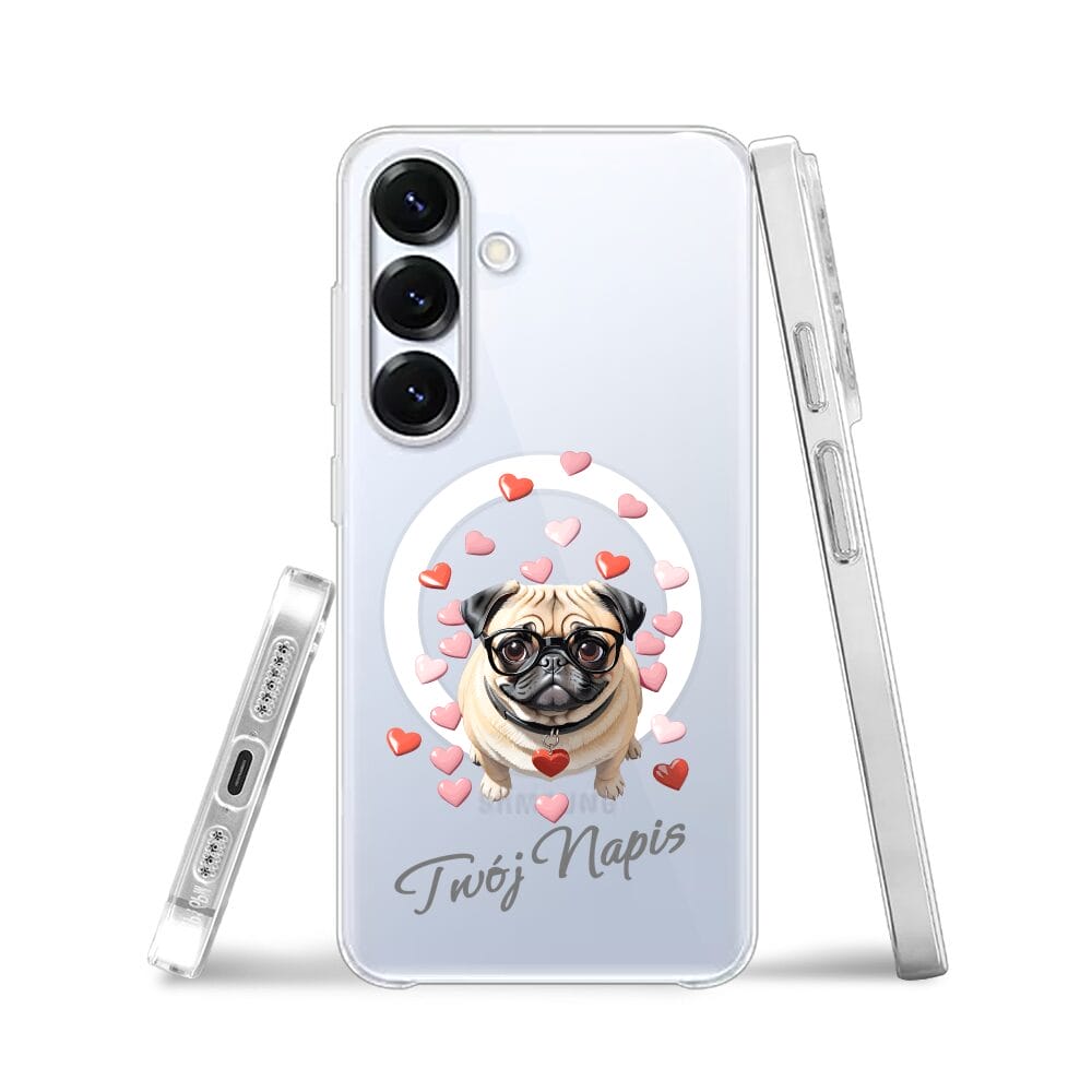 Etui do Samsung Galaxy S25 Plus z MagSafe przeźroczyste, silikonowe Flexi, Puppy Love, pies rasy Mops - obrazek 3