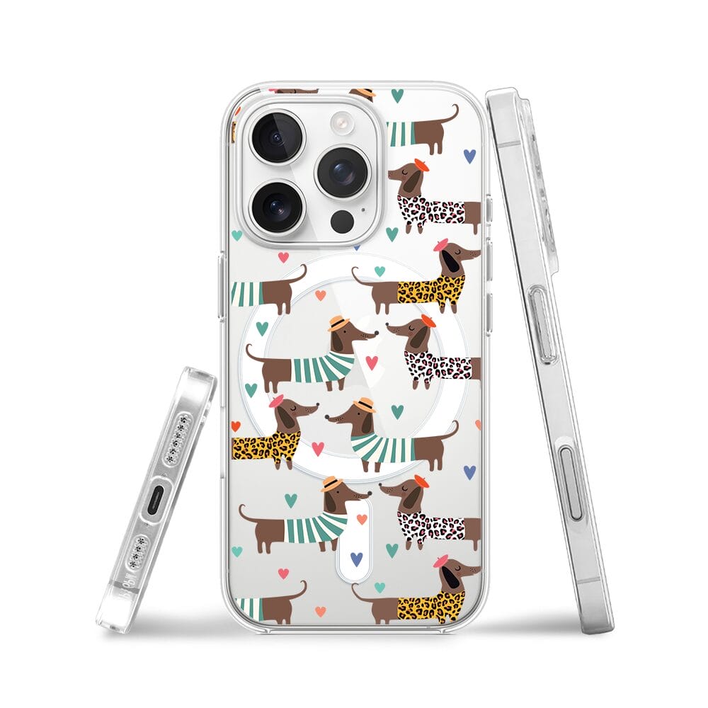 Etui do iPhone 16 Pro Max z MagSafe przeźroczyste, silikonowe Flexi, zakochane jamniki - obrazek 3