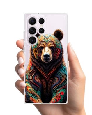 Etui do Samsung Galaxy S23 Ultra przeźroczyste, silikonowe Flexi, Dzika Mandala, Niedźwiedź