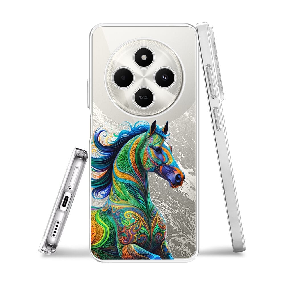 Etui do Xiaomi POCO C75 przeźroczyste, silikonowe Flexi, Dzika Mandala, Koń - obrazek 3