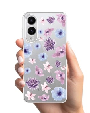 Etui do Samsung Galaxy S25 Edge przeźroczyste, silikonowe Flexi, kwiatki niebieskie, fioletowe