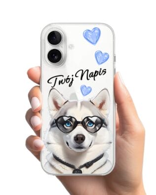 Etui do iPhone 16 przeźroczyste, silikonowe Flexi, Puppy Love, pies rasy Husky