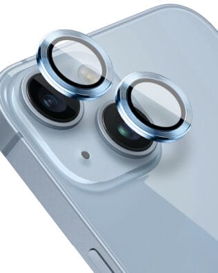 Metalowa osłona obiektywu aparatu ze szkła hartowanego 9H do iPhone 14, 1 zestaw, niebieska