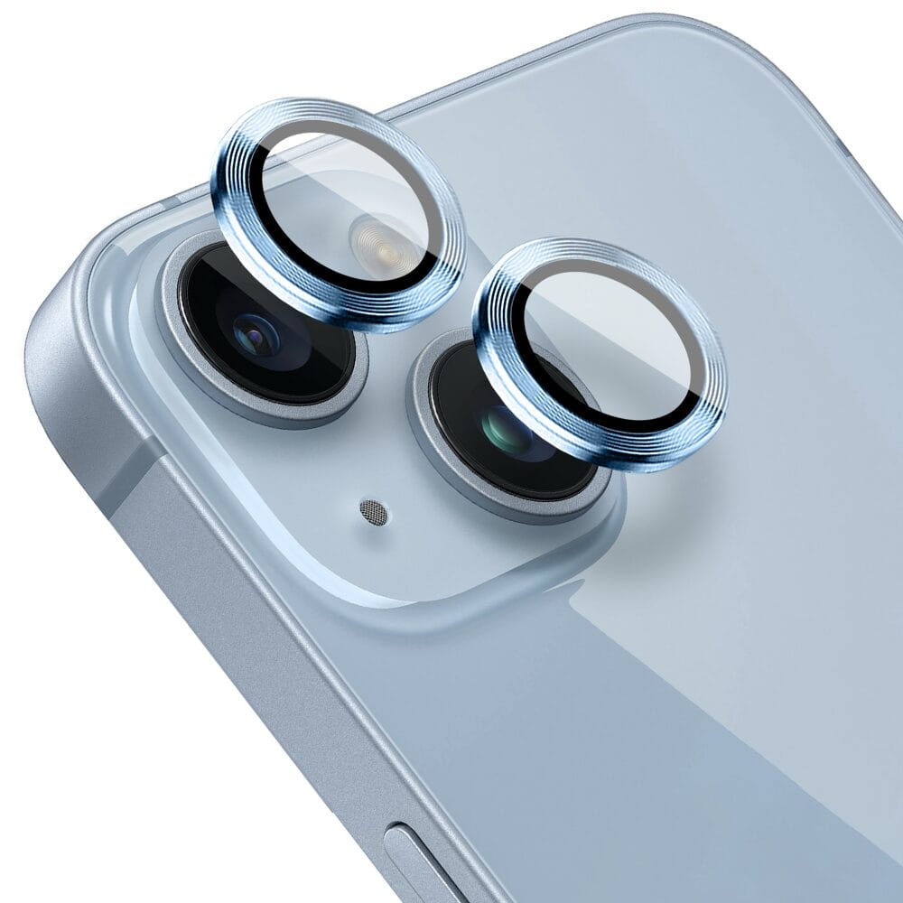 Metalowa osłona obiektywu aparatu ze szkła hartowanego 9H do iPhone 14, 1 zestaw, niebieska
