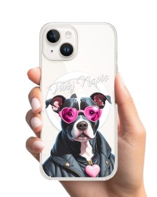 Etui do iPhone 13 Mini z MagSafe przeźroczyste, silikonowe Flexi, Puppy Love, pies rasy Amstaff