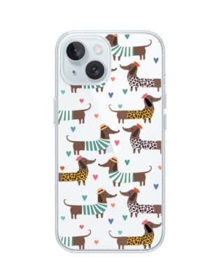 Etui do iPhone 15 przeźroczyste, silikonowe Flexi, zakochane jamniki