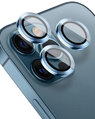 Metalowa osłona obiektywu aparatu ze szkła hartowanego 9H do iPhone 12 Pro, 1 zestaw, niebieski pacyficzny