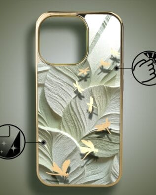 Etui do iPhone 16 Pro IBIZU Elite Glass z MagSafe Kwiaty, Taniec ważek, złote
