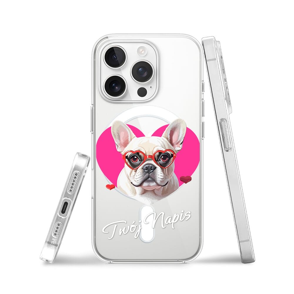 Etui do iPhone 13 Pro z MagSafe przeźroczyste, silikonowe Flexi, Puppy Love, pies rasy Buldog Francuski - obrazek 3