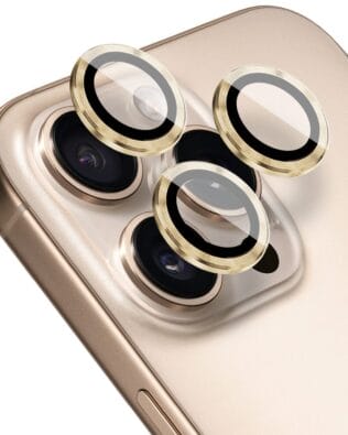 Metalowa osłona obiektywu aparatu ze szkła hartowanego 9H do iPhone 16 Pro, 1 zestaw, złota