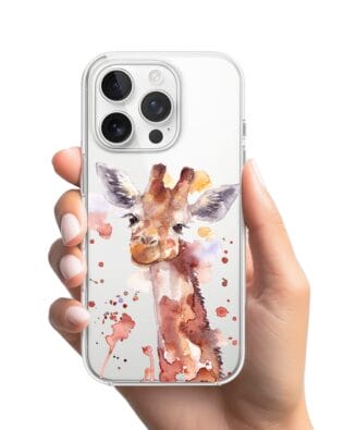 Etui do iPhone 15 Pro Max przeźroczyste, silikonowe Flexi, Akwarelowe Zoo, Żyrafa