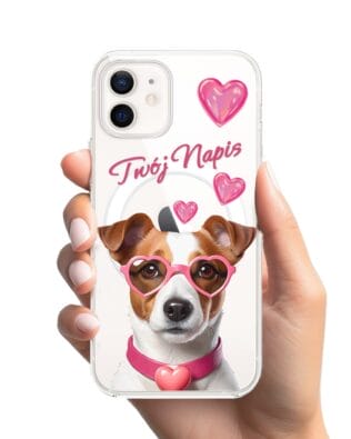 Etui do iPhone 12 z MagSafe przeźroczyste, silikonowe Flexi, Puppy Love, pies rasy Jack Russell Terrier