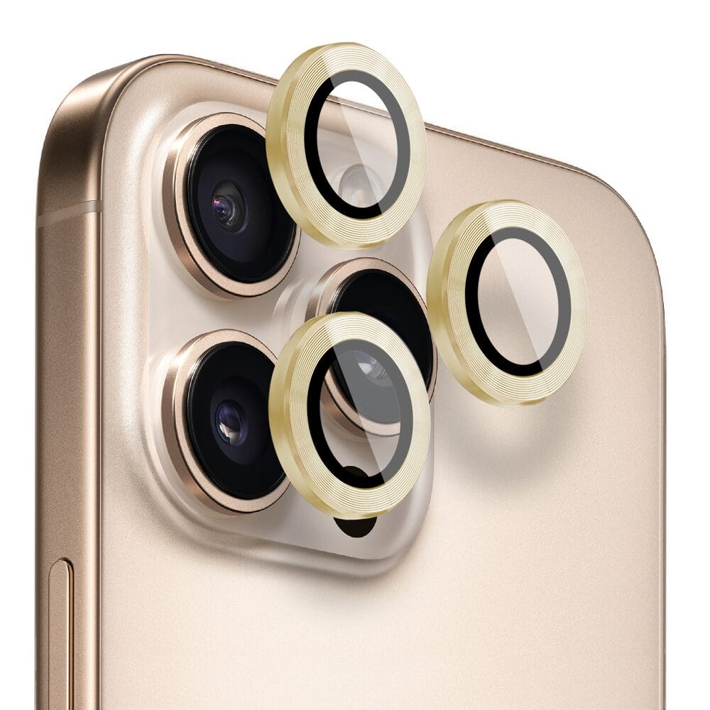 Metalowa osłona obiektywu aparatu ze szkła hartowanego 9H do iPhone 16 Pro Max, 1 zestaw, złota - obrazek 2
