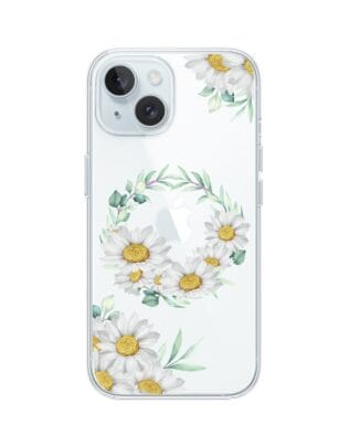 Etui do iPhone 15 Plus przeźroczyste, silikonowe Flexi, wianek stokrotek