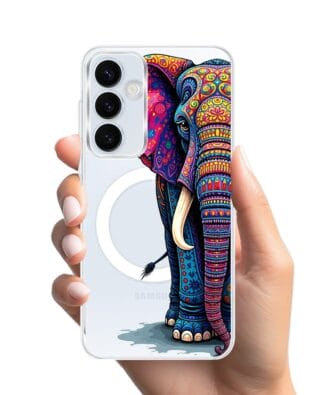 Etui do Samsung Galaxy A35 5G z MagSafe przeźroczyste, silikonowe Flexi, Dzika Mandala, Słoń