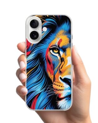 Etui do iPhone 16 Plus przeźroczyste, silikonowe Flexi, Dzika Mandala, Lwie spojrzenie