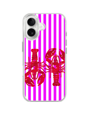 Etui do iPhone 16 z MagSafe przeźroczyste, silikonowe Flexi, kraby z różowymi paskami