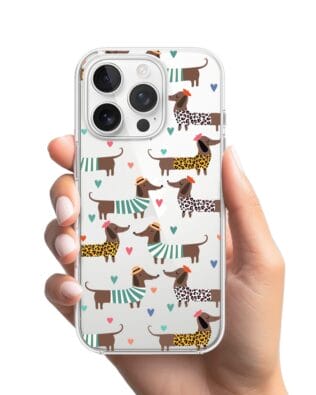 Etui do iPhone 15 Pro Max przeźroczyste, silikonowe Flexi, zakochane jamniki