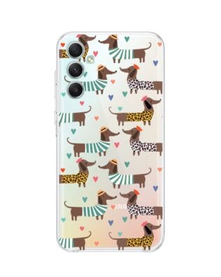 Etui do Samsung Galaxy A34 5G przeźroczyste, silikonowe Flexi, zakochane jamniki