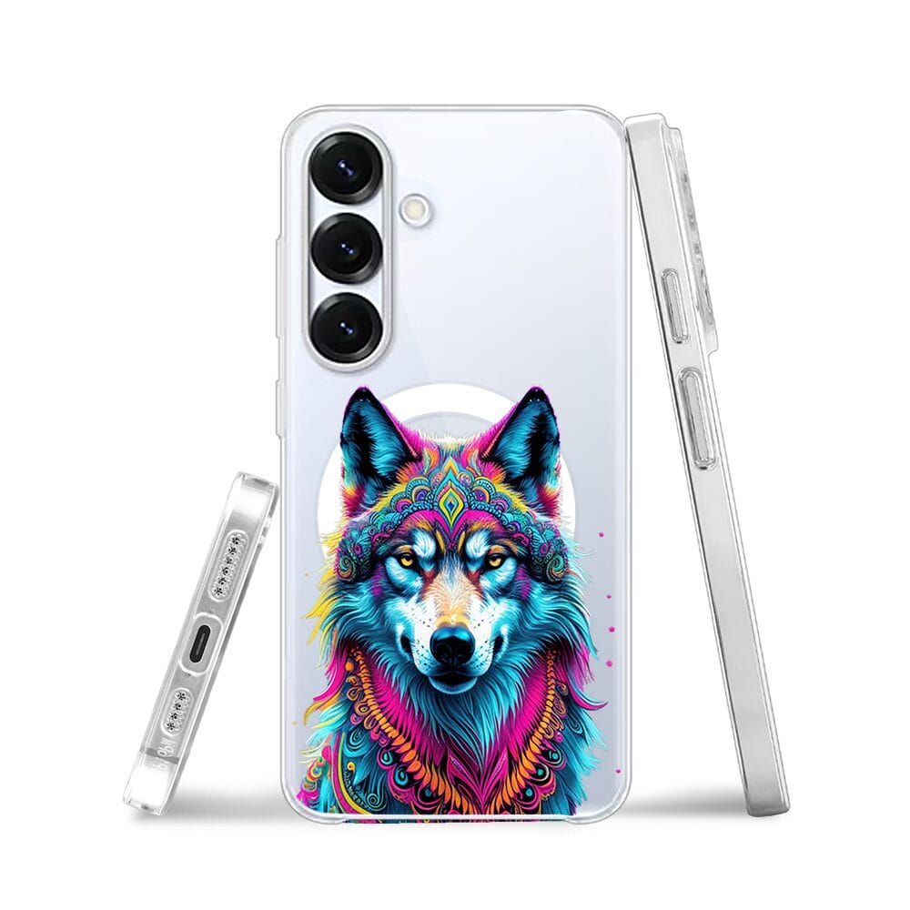 Etui do Samsung Galaxy S25 z MagSafe przeźroczyste, silikonowe Flexi, Dzika Mandala, Wilk - obrazek 3