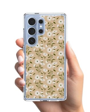 Etui do Samsung Galaxy S25 Ultra z MagSafe przeźroczyste, silikonowe Flexi, delikatne kwiatki na cielistym tle