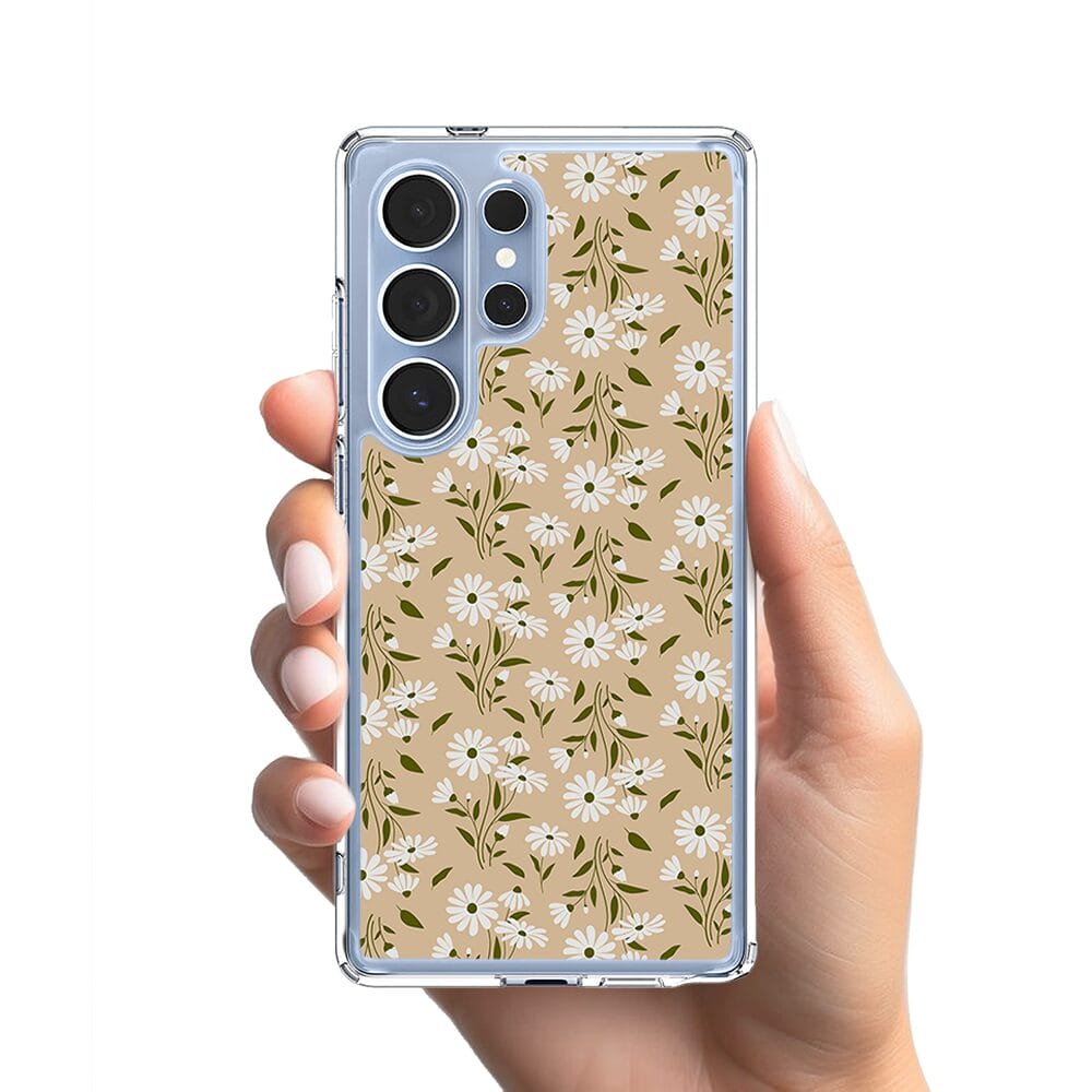 Etui do Samsung Galaxy S25 Ultra z MagSafe przeźroczyste, silikonowe Flexi, delikatne kwiatki na cielistym tle - obrazek 2