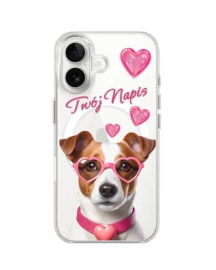 Etui do iPhone 16 Plus z MagSafe przeźroczyste, silikonowe Flexi, Puppy Love, pies rasy Jack Russell Terrier