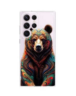 Etui do Samsung Galaxy S23 Ultra przeźroczyste, silikonowe Flexi, Dzika Mandala, Niedźwiedź