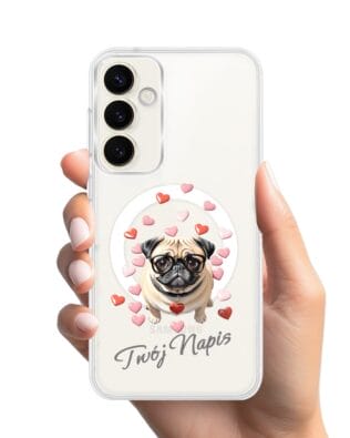 Etui do Samsung Galaxy S23 Plus z MagSafe przeźroczyste, silikonowe Flexi, Puppy Love, pies rasy Mops