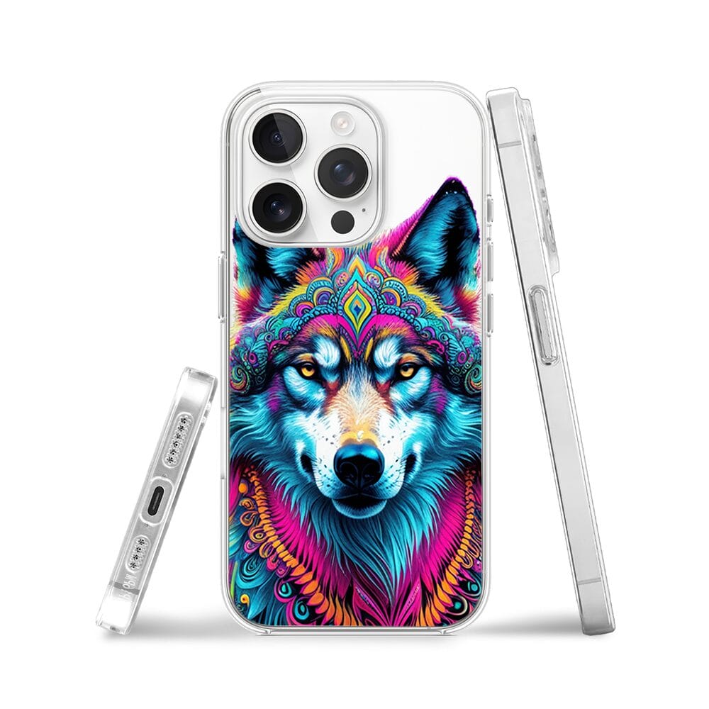 Etui do iPhone 14 Pro przeźroczyste, silikonowe Flexi, Dzika Mandala, Wilk - obrazek 3
