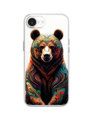 Etui do iPhone 16e z MagSafe przeźroczyste, silikonowe Flexi, Dzika Mandala, Niedźwiedź